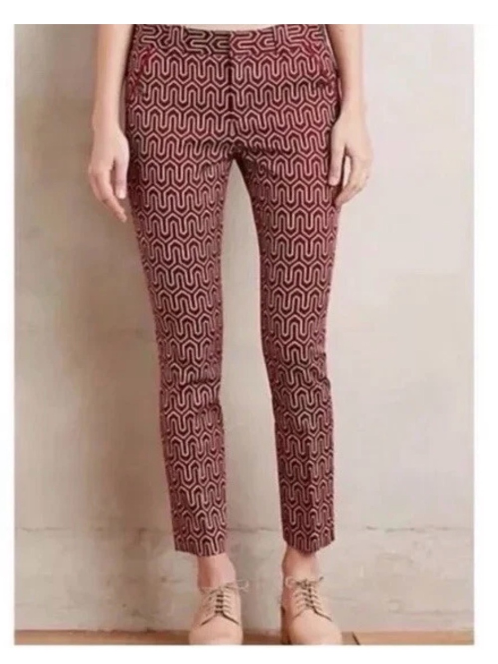Anthropologie Cartonnier Charlie trouser tapered leg geometric clay/cinnamon 8
